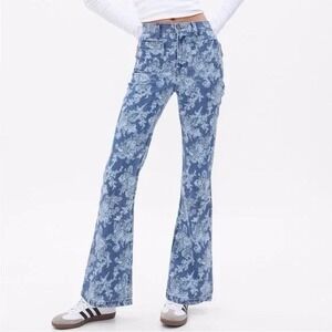 GAP X Love Shack Fancy 70's Flare High Rise Jeans Womens 28/6 Blue Floral Denim